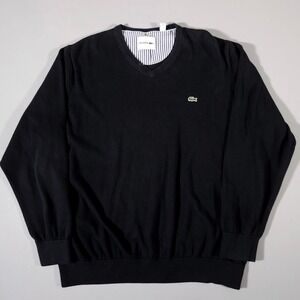 Lacoste Sweater Mens 3XL Black V-Neck Cotton Logo Pullover AH2987-51
